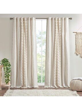 INK+IVY Imani Cotton SINGLE PANEL Curtain Drape Tufted Chenille Stripe Geometric